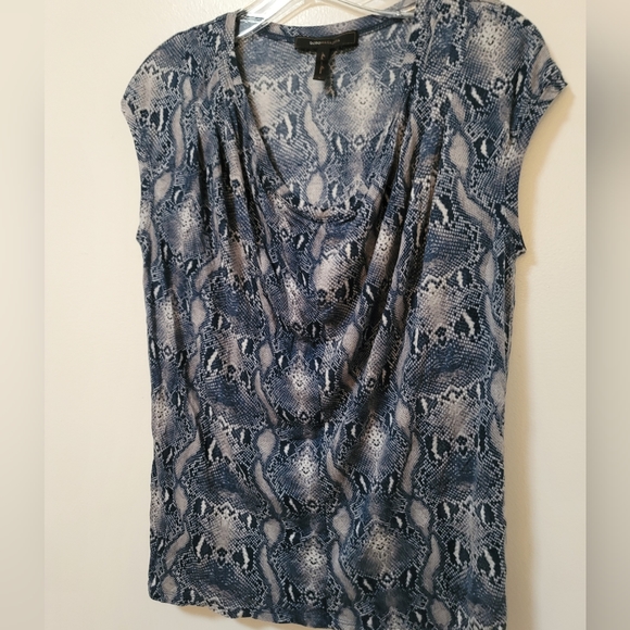 Bcbgmaxazria Blue Snakeskin Print Hera Draped Neck Sleeveless Top Size Small - Picture 2 of 12